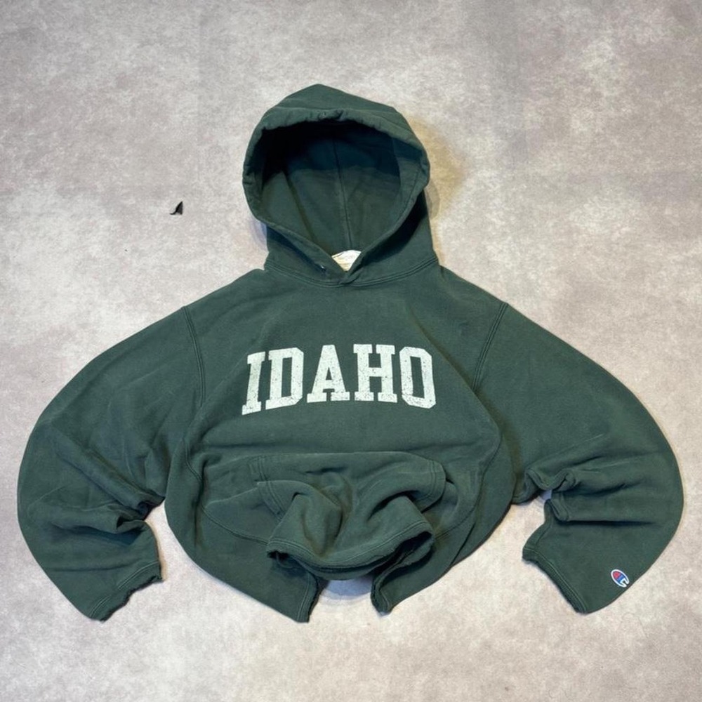 Vintage Y2K Champion Reverse Weave Green Idaho Spellout Hoodie Womens Fits M